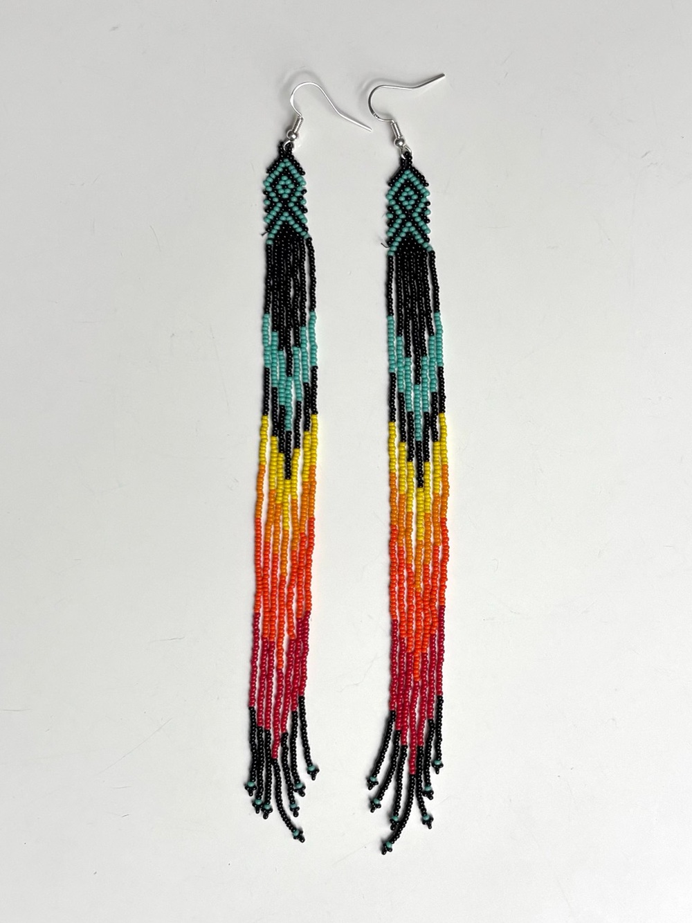 Handmade Long Statement Multicolor Seed Bead Fringe Earrings
